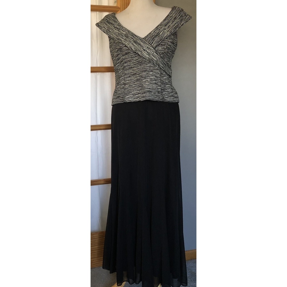 Vtg Alex Evenings Formal Maxi Dress 10P Black Silver Glitter Weddings Whimsigoth